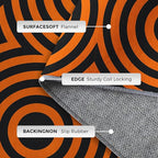 8x10 Geometric Circle Rugs for Bedroom Decor, Washable Retro 60s 70s Geometry Pattern Area Rug, Living Room Home Decoration, Non Slip Soft Thin, Black Orange Decor Large Carpet PF-P 49