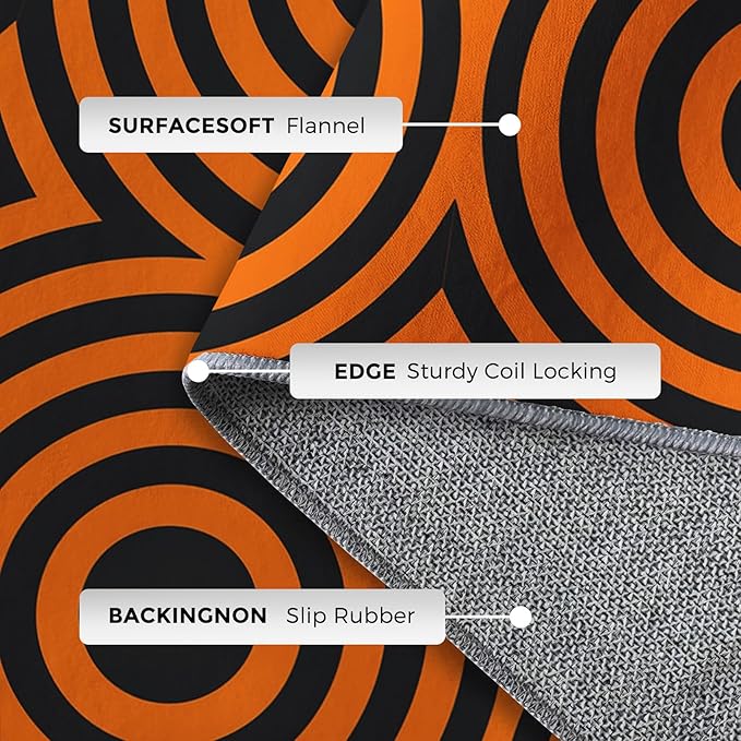 3x5 Geometric Circle Rugs for Bedroom Decor, Washable Retro 60s 70s Geometry Pattern Area Rug, Living Room Home Decoration, Non Slip Soft Thin, Black Orange Decor Carpet PF-P 49