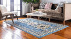 Unique Loom Taftan Collection Border Geometric Tribal Inspired Design Area Rug (9' 0 x 12' 0 Rectangular, Light Blue/ Gold)