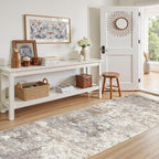 3X8 Washable Runner Rug for Hallway: Soft Neutral Modern Abstract Area Rug - Non-Slip Low Pile Long Throw Indoor Carpet for Kitchen Entryway Kitchen Bedroom Laundry Bathroom - Brown Grey