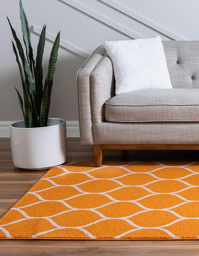 Rugs.com Lattice Frieze Collection Rug – 10' x 14' Orange Medium Rug Perfect for Living Rooms, Large Dining Rooms, Open Floorplans