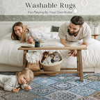 Phantoscope Washable Round Area Rug 6ft Non-Slip, Vintage Boho Rugs for Living Room, Bedroom, Dining Room, Distressed Moroccan Mosaic Diamond Pattern, Low-Pile Foldable Floor Carpet, Blue Teal/Neutral