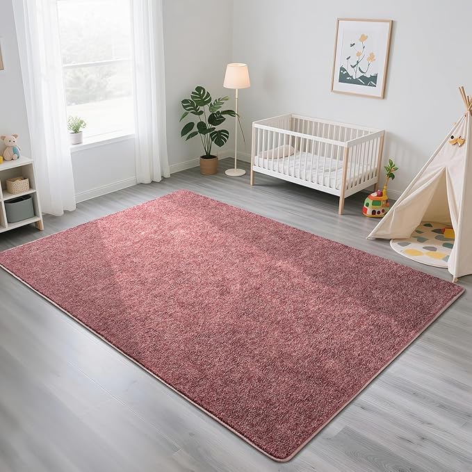 HQAYW 5x7 Area Rugs for Living Room Bedroom, Modern Thickened Memory Foam Soft Rug, Indoor Low Pile Minimalist Washable Non Slip Carpets for Kids Girls Boys Nursery Dorm Home Decor, Dark Red