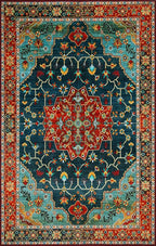 WILLSUN Washable Area Rugs, 2x6 Non-Slip Boho Area Rugs for Kitchen, Living Room, Bedroom, Machine Washable Vintage Rug, Indoor Floral Print Carpet for Home Decor, Kid & Pet Friendly Mat