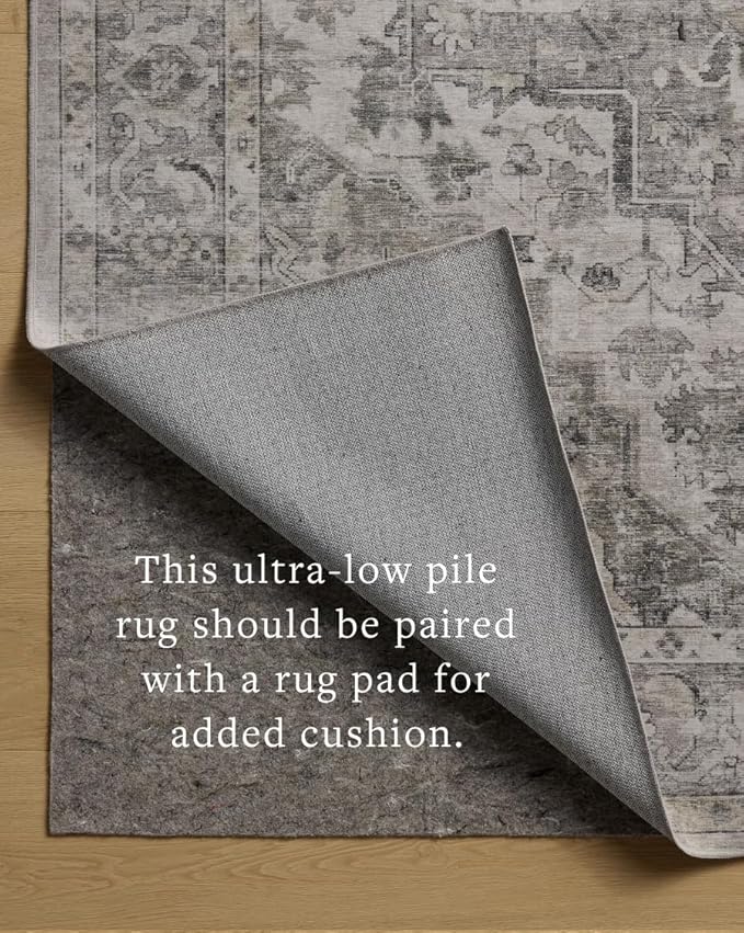 Loloi Amber Lewis Josie Collection JOS-03 Silver/Natural 2'-6" x 12'-0", .13" Pile Height, Low Profile, Machine Washable, Runner Rug
