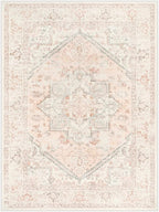 LIVEBOX Washable 9x12 Area Rug, Large Rugs for Living Room Boho Soft Non-Slip Rugs, Pink Low-Pile Vintage Medallion Rug, Retro Non-Shedding Indoor Carpet for Dining Room Bedroom Office