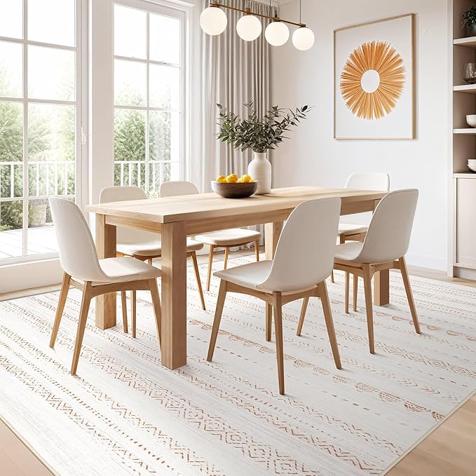 Nakagishi 10x14 Area Rugs Living Room: Washable Boho Large Neutral Modern Soft Stain Resistant Farmhouse Indoor Floor Rug Non Slip Accent Carpet for Bedroom Nursery Kids Playroom Office Dining Room