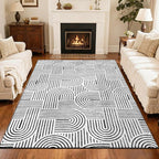 SHACOS Soft Cozy Fluffy Arch Pattern High Low Pile Area Rugs 6'x9' Large Non Slip Washable Modern Geometric Rug Scandinavian Minimalist Carpet for Living Room Bedroom Dining Room, Black White