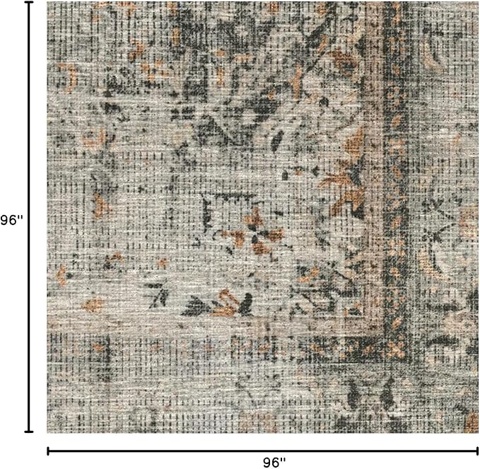 RUGGABLE Washable Vintage Area Rug – Sarrah Sage 8 ft Round, Stain-Resistant, Non-Slip – Large Machine Washable Rugs for Living Room, Bedroom, Hallway, Entryway & Office–with Cushioned Pad