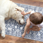 Vintage Entryway Rug 2x3 Washable, Light Blue White Kitchen Rug, Super Soft Thin Faux Wool Small Area Rug, Non-Slip Accent Mat for Foyer, Bedroom, Office