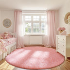 Ophanie Round Rugs 8Ft Pink Circle Area Rug, Fluffy Fuzzy Bedroom Carpet, Plush Soft Shaggy Indoor Floor Kawaii Living Room Rugs for Kids, Cute Room Decor for Teen Girls Home Decor Aesthetic, Nursery