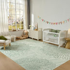 WITSHOCK 12x15 Washable Rug for Living Room,Modern Floral Distress Print Pattern Area Rugs,Stain Resistant with Non Slip Backing Carpet for Dining Room,Bedroom & Home Decor,Green/Light Green