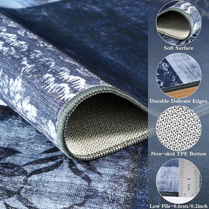 DweIke Large Modern Washable Area Rugs 8x10, Living Room Rug Non-Slip and Non-Shedding Large Rugs for Bedroom, Low Pile Indoor Rubber Backed Carpets for Dining Office Home Decor, Navy Blue