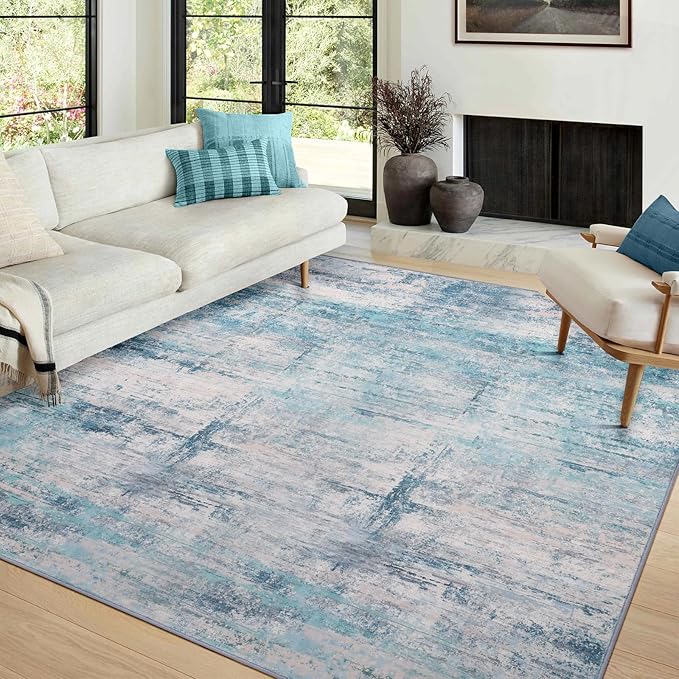 Abstract 10x14 Area Rug Washable Soft Ultra Large Non-Slip Carpet for Living Room Dining Room Home Office Bedroom - Abstract Teal/Grey