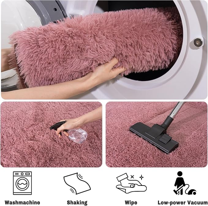 Soft Fluffy Rugs for Bedroom, Blush Pink Fuzzy Shaggy Oval Bedside Area Rug Set of 2, Non-Slip Cozy Plush Shag Carpet for Kids Room Nursery Dorm Living Room, 2.6 x 5.3 Feet