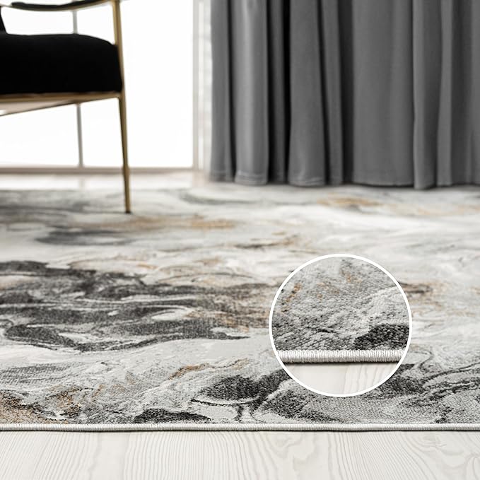 Abani Regal Collection Area Rug - Abstract Grey Black Marble Swirl Design - 5' x 8' - for Living Room, Bedroom & Office Washable