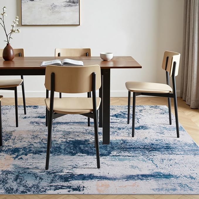 Toneed Abstract Area Rug Modern Washable Rug Soft Non Slip Rug Low Pile for Bedroom Living Room Dining Room Dusty Teal Grey 9x11 Feet