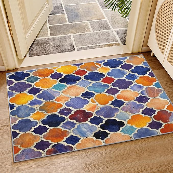 Moroccan Rugs for Living Room -Moroccan Trellis Rug, 5x8 ft, Colorful Geometric Area Rug, Oriental Tile Washable Non-Slip Stain Resistant, Traditional Patchwork Home Decor & Gifts