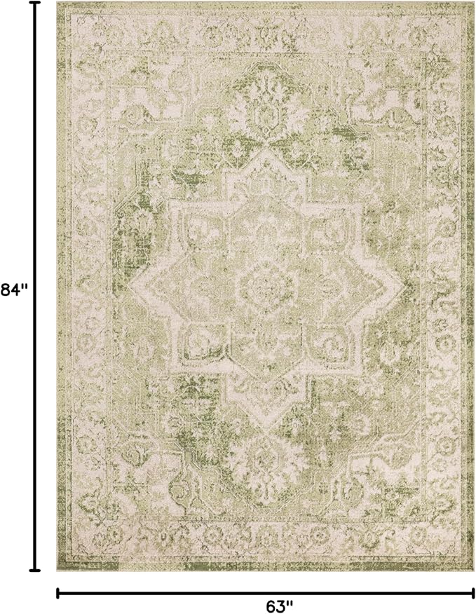 Nourison Home Astra Machine Washable Ivory Green 5'3" x 7' Area Rug - Easy Clean, Non Shedding, Bed Room, Living Room, Dining Room, Kitchen (5' x 7')