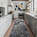Abstract 2x6 Runner Rug: Modern Washable Rug for Entryway Hallway Bedside Kitchen Indoor - Non Slip Thin Low Pile - Black Gold