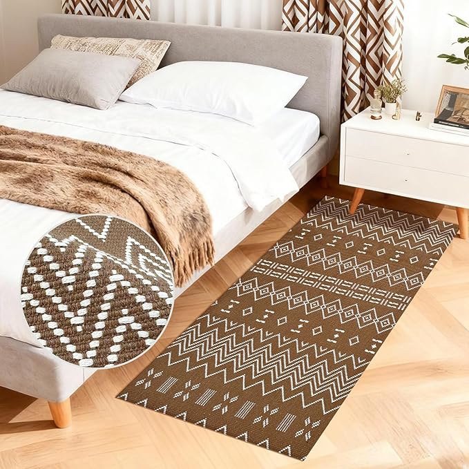 Kitchen Runner Rug,Kitchen Mats for Floor,Braided Rugs Non Slip Washable,20"x48" Boho Style,Brown and White Faux Jute Rug with Anti-Skid TPR Backing for Entryway,Bathroom,Kitchen,Bedroom