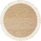 Collive Hand Woven Round Area Rug Soft Cotton Machine Washable Carpet 3ft Farmhouse Rugs with Tassels, Tan/Cream Circle Rugs for Bedroom Living Room Dining Room Table Office