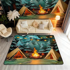 Camping Large Area Rug 5x7 Woodland Camp Living Room Rug | Vintage Camfire Tent Rugs for Bedroom, Camper Decor Rustic Carpet Indoor Floor Mat,Farmhouse Decor