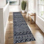 KUTA Boho Runners for Hallways 2x8 Black Moroccan Washable Runner Rug Non-Slip Vintage Kitchen Rugs Ultra Soft Distressed Geometric Floor Carpet for Bedroom Laundry Living Room
