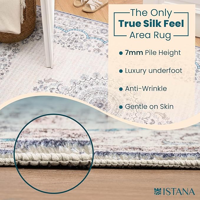 Istana Bedroom Rugs 5x7 - Pink Beige Whisper/Grey/Blue Carpet - Kid & Pet Friendly Carpets for Living Room 5x7-5x7 Rugs for Bedroom - Eco-Friendly & Foldable Dining Room Rug
