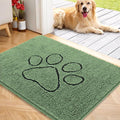 OLANLY Dog Door Mat for Muddy Paws 40x32, Paw Print Design, Absorbs Moisture and Dirt, Absorbent Non-Slip Washable Doormat, Quick Dry Chenille Mud Mat, Entry Indoor Entryway Carpet, Olive Green