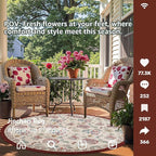 jinchan Elora 4ft Floral Round Rug for Entryway Washable Kitchen Rug Vintage Romance Design Non Slip Indoor Doormat Lightweight Low-Profile Throw Carpet for Living Room Dining Room Bedroom, Red/Beige