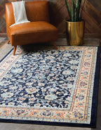 Unique Loom Sialk Hill Collection Area Rug - Washington (9' 10" x 13' Rectangle Navy Blue/Cream)