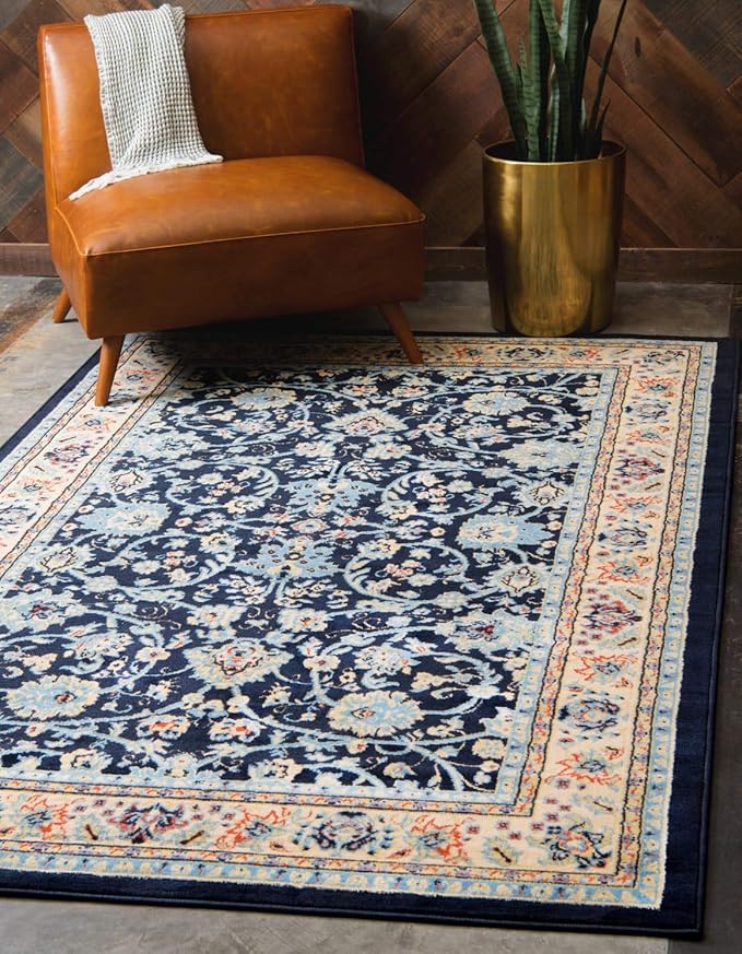 Unique Loom Sialk Hill Collection Area Rug - Washington (9' 10" x 13' Rectangle Navy Blue/Cream)