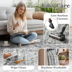 Vintage Grey 8x10 Area Rugs for Living Room, Retro Gray Neutral Rug for Bedroom Dining Room, Low Pile Thin Washable Non Slip Room Rug for Home Office Family Room