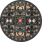 Moynesa Floral Bird Round Rug 6ft Washable Circle Rug Non Slip,Modern Transitional Black Area Rugs for Bedroom Reading Coner,Farmhouse Living Dining Room Aesthetic Carpet Folk Art Home Decor