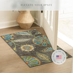 Maples Rugs Reggie Floral Runner Rug - Made in USA - Washable, Non Slip Indoor Carpet for Kitchen, Hallway, and Laundry Room, 1'8 x 4', Dark Grey