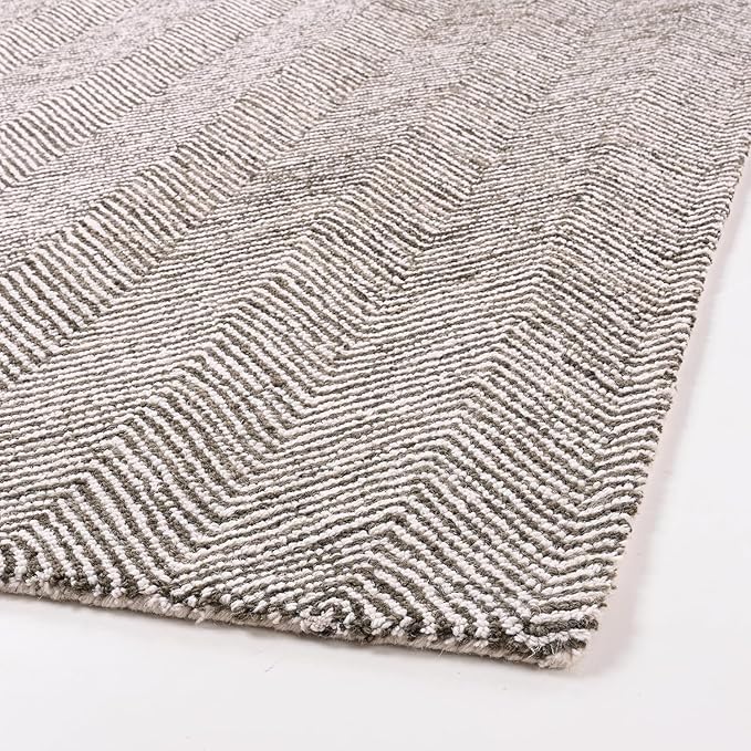 Modern Herringbone Chevron Collection Handcrafted Wool Area Rug - Durable, Zigzag Pattern, for High Traffic, Contemporary Design for Living Room, Bedroom, Dining Room Decor (Dark Olive, 9' x 9')