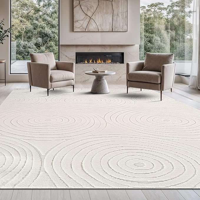 Beverly Rug Micro Loop Area Rug Light Gray 8x10 Geometric Modern Luxury Circular Durable Soft Indoor Rugs for Living Dining Room Office Stain Resistant Non Shedding Casual Indoor Carpet 8 x 10