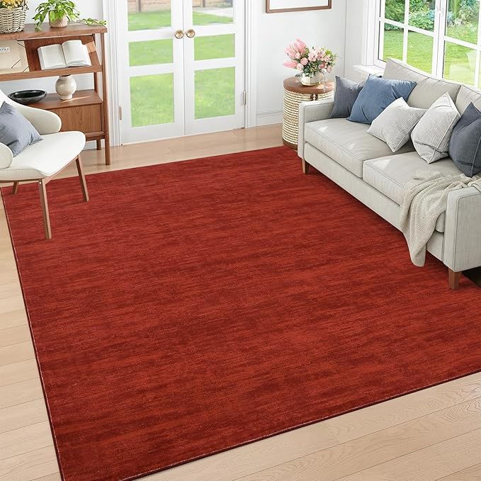 RUGSREAL 5x7 Living Room Area Rug Modern Solid Color Area Rugs Non-Slip Stain Resistant Floor Carpet Indoor Washable Contemporary Area Rug for Bedroom Dining Room Kitchen Home Office, Red