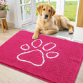 Smiry Dog Door Mat for Muddy Paws, Absorbent Dirt Trapper Non Slip Quick Dry Washable Chenille Mat for Mud Dogs, Entry Rug for Indoor and Outdoor (36x24 Inches, Hot Pink and White)