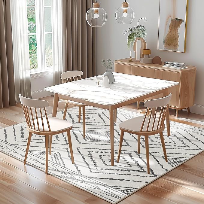 Area Rug 4x4 Rug Machine Washable Non-Slip Low Pile Print Pattern Western Rug for Living Room Bedroom Entryway Tribal Series -Navywhite/Black