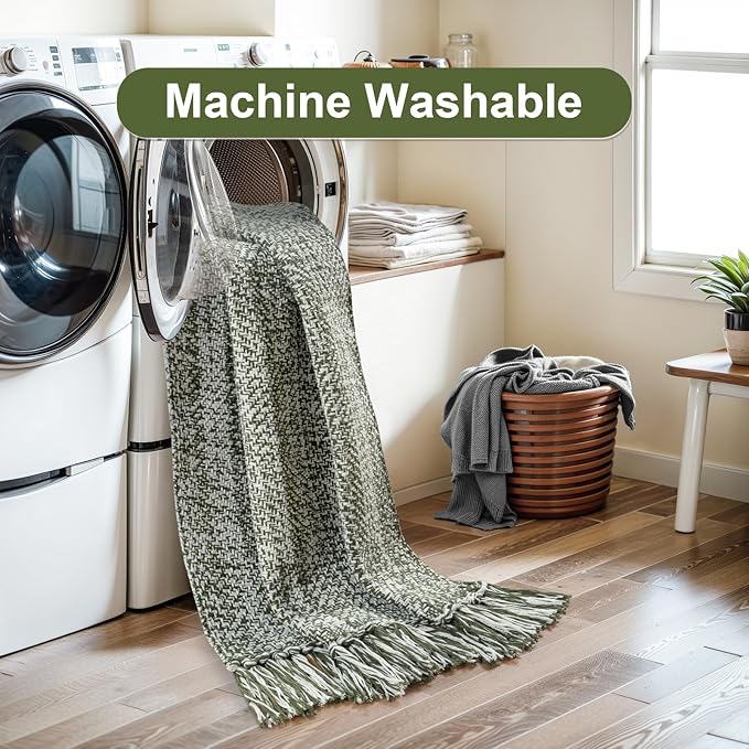 Collive Washable Area Rug 3' x 5', Modern Woven Kitchen Rugs, Olive Green/Cream Braided Cotton Rug Indoor Door Mat Throw Carpet for Entryway Living Room Nursery Mudroom Laundry Room