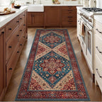 Tangsoo 2x6 Washable Runner Rug for Hallways, Non Slip Vintage Runner Rug, Soft Boho Low Pile Long Rug Runner, Print Distressed Red Carpet Runners for Kitchen Bedroom Entryway Living Room Oriental