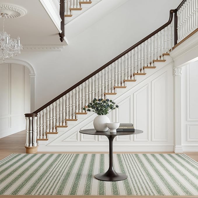 Dash & Albert Xaren Green Machine Washable Rug, 8.5 X 11.5 Feet, Green/Grey Stripe Pattern