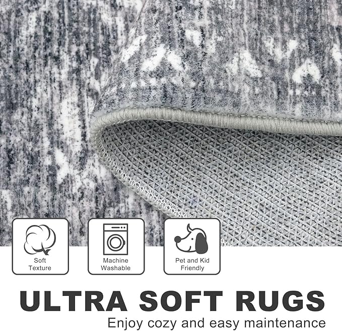 KILOCOCO Boho Kitchen Runner Rug 2x5 Washable Runner Rug Soft Runners for Hallways Non Slip Printed Distressed Laundry Room Rugs, Low-Pile Runners for Entryway Bedroom Living Room, Grey