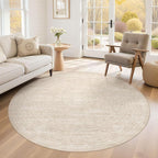 6ft Round Rug Living Room: Washable Large Vintage Neutral Area Rug Non-Slip Soft Stain Resistant Indoor Carpet for Bedroom Nursery Dining Room Under Table Bed Home House Office Playroom - Beige