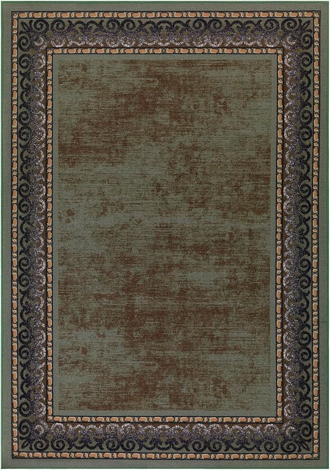 Antep Rugs Alfombras Bordered Modern 5x7 Non-Slip (Non-Skid) Low Pile Rubber Backing Indoor Area Rug (Green, 5' x 7')