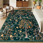 Morebes Boho Living Room Rug 8x10, Washable Kids Playroom Area Rug Non Slip, Soft Large Botanical Flower Indoor Floor Throw Carpet for Bedroom Nursery Dining Room, Dark Green