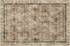 Phantoscope Washable Area Rug 5'x7' Non-Slip, Vintage Neutral Rugs for Living Room, Bedroom, Dining Room, Distressed Boho Floral Medallion Pattern, Low-Pile Foldable Carpet, Brown/Charcoal Spice