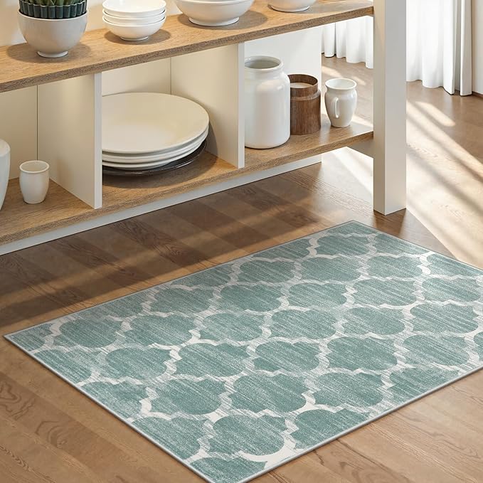 Lahome Moroccan Washable Kitchen Rug - 2x3 Small Non-Slip Entry Rugs Door Mat Indoor Entrance Soft Throw Area Rugs for Bedroom Sage Distressed Floor Doormat for Bathroom Entryway Laundry Living Room